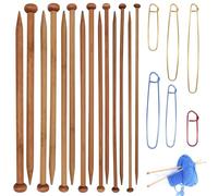 Set di 7 paia di ferri da maglia in bambù, a punta singola, dritti, lisci, lunghi, in legno per coperte, sciarpe, cappelli - Regalo per appassionati di maglia/principianti