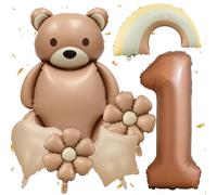 Set di 7 palloncini a forma di orso per 1° compleanno, decorazione set, palloncini in pellicola retrò con numero 1, margherite, arcobaleno, cuore e stella, decorazione per festa di compleanno per