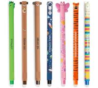 Set di 7 penne gel cancellabili con inchiostro cancellabile - Dino (verde) - Bear (rosso) - Bear (blu) - Farfalla (Rosa) - Lama (Blu) - Tigre (Arancione) - Space (nero) Compatibili con penne Legami.