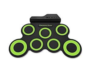 Set di 7 percussioni elettriche, con altoparlanti integrati, pedali e bacchette, regalo per bambini, colore verde