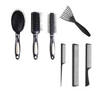 Set di 7 pettini, 6 pettini liscianti, 1 spazzola di pulizia nera, pettine massaggiante antistatico, unisex, adatto per la casa e i viaggi