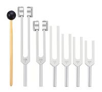 Set di 7 pezzi di diapason Chakra per guarigione con struttura in lega di alluminio, include percussore in legno e frequenze Hertz etichettate
