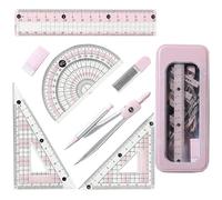 Set di 7 pezzi di matematica, set geometrici per scuola secondaria, compasso matematica per scuola secondaria, goniometro e bussola, per imparare a disegnare figure geometriche per bambini regali di
