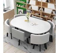Set di 7 pezzi moderno tavolo da pranzo ovale con 6 eleganti sedie e tavolino da caffè, perfetto per cucina, soggiorno, sala da pranzo e spazi riunioni, elegante arredamento per la casa