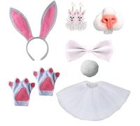 Set di 7 pezzi per costume da coniglio da donna, accessori per costume con orecchie da coniglio, cerchietto tutù, gonna per cosplay, feste, costume da playboy e travestimento per carnevale pasqua