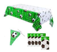 Set di 7 pezzi per feste di calcio, tovaglie da rettangolari, bandiere e sacchetti regalo, forniture per feste di calcio, feste sportive per ragazzi, attività all'aperto, decorazioni per eventi