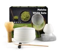 Set di 7 pezzi per tè Matcha, scopa da tè in resina gialla, set da tè Matcha con cucchiaio, supporto per frusta, scopa da tè, pala, colino, accessori per tè Matcha per cerimonia del tè giapponese