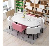 Set di 7 pezzi tavolo da pranzo rotondo con 6 sedie, mobili compatti e versatili per cucina, ufficio, soggiorno, elegante sala da pranzo insieme per riunioni di famiglia