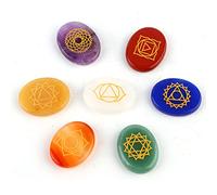 Set di 7 Pietre Reiki Chakra, 7 Pezzi/set Pietre di Palma per Meditazione di Guarigione Spirituale Incise, Cristalli Reiki Chakra per la Meditazione Reiki, Terapia di