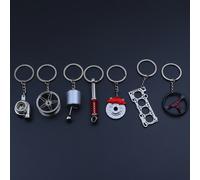 Set di 7 portachiavi creativi per modifiche auto, con design di turbocompressore, mozzo ruota, leva , ammortizzatore, volante, disco del freno e motore, portachiavi , portachiavi regalo