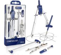 Set di 7 Pz Compasso Scuola Media Elementare e Superiore, Compasso Professionale Include Astuccio, Accessori e Tubetto Mine Compasso, per Studenti e Insegnanti - Materiale Scolastico