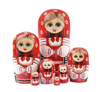 Set di 7 ragazze rosse matrioska,Tradizionale ragazza fiore legno bambola russa Matryoshka bambole Babushka giocattolo impilabile per bambini regalo di compleanno casa decorazioni natalizie