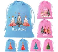 Set di 7 sacchetti natalizi in flanella con coulisse, per bambini, in tessuto morbido (SDR06)