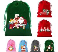 Set di 7 sacchetti per regali di Natale, in flanella, con coulisse, design con Babbo Natale, in morbido tessuto felpato, tre dimensioni, multiuso, per riporre le vacanze, feste per bambini
