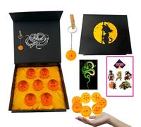 Set di 7 Sfere del Drago (1 a 7 Stelle) con Portachiavi, Adesivi e Carta di Invocazione di Shenlong. Ideale per Collezionisti o Come Regalo per Bambini. Set Sfere del Drago Progettato in Spagna.