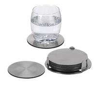 Set di 7 sottobicchieri in acciaio inox, diametro 10 cm, con supporto per bevande
