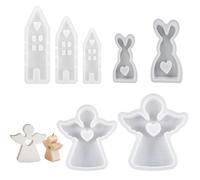 Set di 7 stampi in silicone, adatti per la modellazione di gesso e candele (angelo a forma di cuore, casa, coniglio), stampi in silicone per Natale, stampi in gesso, stampi in silicone fatti a mano