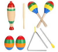 Set di 7 strumenti a percussione in legno e acciaio, con 2 guiros e bacchette, 2 maracas, 2 shaker per uova e 1 triangolo con bacchette, strumenti a ritmo per adulti e principianti