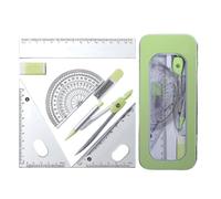 Set di 7 strumenti per geometria scolastica per studenti, incluso set di strumenti geometrici in metallo, gomma quadrata, goniometro, custodia per riporre bussola e righello