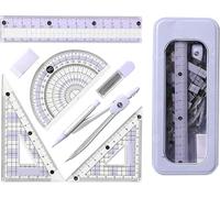 Set di 7 strumenti per geometria scolastica, per studenti, righello da disegno, goniometro e bussola, per studenti di matematica e scuola a casa, con custodia per il trasporto (viola)