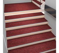 Set di 7 tappetini antiscivolo per scale in gomma per interni ed esterni, 20 x 80 cm, ideali per gradini in legno e marmo, protezione per pavimenti, colore rosso, perfetti per la sicurezza e la