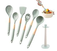 Set di 7 utensili da cucina in silicone | 7 pezzi resistenti al calore, set di utensili con supporto portaoggetti - per padelle e batterie da cucina antiaderenti, raschiatura, miscela,