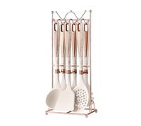 Set di 7 utensili da cucina in silicone con supporto, senza BPA e resistenti al calore, utensili da cucina per cucinare, set di spatole da cucina antiaderenti (bianco)