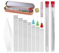 Set di 70 aghi per perline lunghi e dritti, aghi per perline aperti, in 5 misure e scatola in ferro per la produzione di braccialetti argento con 1 metro a nastro