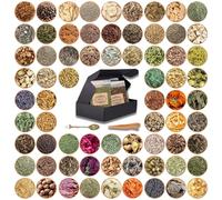Set di 70 erbe da strega, collezione di erbe Wicca per rituali e magie, con cucchiaio di cristallo e pinzette, ideale per wicca, affumicatura e altare