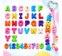 Set di 72 perline con lettere maiuscole A-Z e 0-9 in acrilico | 52 pezzi dalla A alla Z e 20 pezzi da 0 a 9,6 mm con foro grande per bracciali, portachiavi, gioielli fai da te