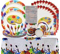 Set di 73P Posate per Feste in carta - Acquerelli Graffiti Palette Party Supplies Set di Stoviglie per Artisti, Maestri, Studenti, 24 Ospiti Include Piatto da 9”, Tazza, Tovagliolo, Tovaglia
