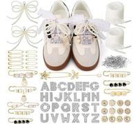 Set di 75 ciondoli e accessori per scarpe fai da te, lettere dell'alfabeto con strass, lacci in pizzo, spille con perle per scarpe da ginnastica, kit di decorazione per calzature personalizzate per