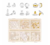 Set di 76 chiusure per orecchini in silicone, dorate per orecchini, chiusura sicura per orecchini pesanti, in morbido silicone trasparente, invisibile, comodi per dormire, con custodia organizer