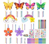 Set di 76 scacciapensieri per bambini, set fai da te per bambini, fai da te in legno, fai da te, giochi di compleanno per bambini, con penna ad acquerello, adesivi con pietre preziose per ragazze