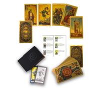 Set di 78 tarocchi in lamina d'oro, carte dorate con guida di 36 pagine, PVC, impermeabile e anti-rughe, mazzo di tarocchi, per principianti,Versione inglese (Occhio spirituale bilingue, Oro)