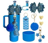 Set di 8 accessori colorati per bicchieri d'acqua con ciondolo a forma di fiore, perfetto per fissare chiavi, borse e oggetti personali (blu)