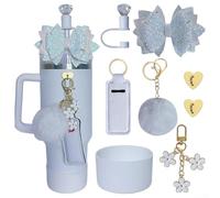 Set di 8 accessori colorati per bicchieri d'acqua con ciondolo a forma di fiore, perfetto per fissare chiavi, borse e oggetti personali (bianco)