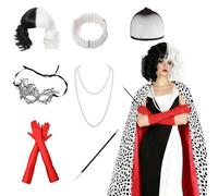 Set di 8 accessori per costume da Deville, kit con mantello lungo, parrucca, guanti lunghi, collana di perle, braccialetto di perle, maschera per capelli, maschera per capelli, per la Giornata
