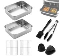 Set di 8 accessori per friggitrice ad aria, compatibili con Ninja Dual Zone & FlexDrawer AF400/451/500EU, DZ400EU, 2 pirofile in acciaio inox 304, 2 griglie per grill, pennello per olio, pinza e