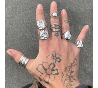 Set di 8 anelli aperti in metallo geometrico liquido stile hip hop punk alla moda, adatti per l'uso quotidiano e come accessori per le vacanze da uomo Tagli UnicaLega di zinco