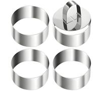 Set di 8 anelli rotondi per torte da 7,6 cm, con 2 spintori, in acciaio inox, per mousse, pasticcini, biscotti e torte a strati