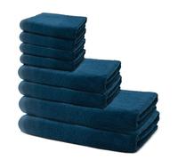 Set di 8 Asciugamani | 2 Telo Doccia 70x140 cm + 2 Asciugamani Mani 40x70 cm + 4 Lavette Viso 30x30 cm | Telo Bagno Spugna Morbido e Assorbente | 100% Cotone | 500g/m2 | Oeko-TEX | Ôhm | Blu
