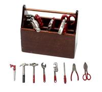 Set di 8 attrezzi in miniatura per casa delle bambole in scala 1/12, strumenti per la lavorazione del metallo con mini cassetta degli attrezzi in legno, accessori per garage per bambole, piccolo