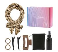 Set di 8 bigodini senza calore, per capelli lunghi e corti, in morbido velluto senza calore, per ricci durante la notte, include clip, fascia, flacone spray e clip per capelli, stampa leopardata