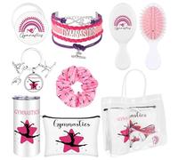Set di 8 bomboniere per ginnastica e feste, idea regalo per ginnastica, borsa per il trucco, tazza da 425,2 g, braccialetto ispiratore, portachiavi, cravatte per capelli, mini specchio tascabile