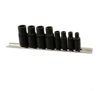 Set di 8 bussole per rubinetto, con attacco magnetico da 1/4" e 3/8", per filettature da 1,5-12 mm, materiale in cromo vanadio, finitura nera, include 4 x