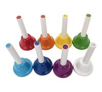 Set di 8 campane colorate a mano, strumento musicale per giovani musicisti, educazione precoce, percussioni Orff, insegnamento della cognizione del colore, coordinazione occhio-mano, manico in