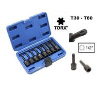 SET DI 8 CHIAVI BUSSOLA AD IMPATTO 1/2 TORX PASSO T CROMO MOLIBDENO T30 - T80