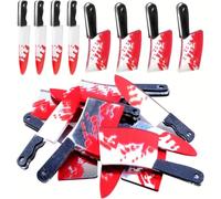 Set di 8 ciondoli a forma di mini coltello, realistici ciondoli a forma di lama rossa, in plastica leggera, ciondoli fai da te per decorazioni per feste di Halloween, creazione di gioielli, accessori