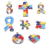 Set di 8 ciondoli a puzzle fai da te per autismo, in lega, colorati, irregolari, per collane e accessori
